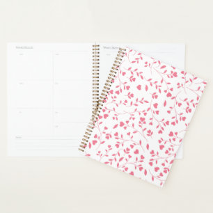 Romantic Pink Heart Vines White Pattern Planner