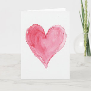 Romantic Pink Heart Watercolor Card
