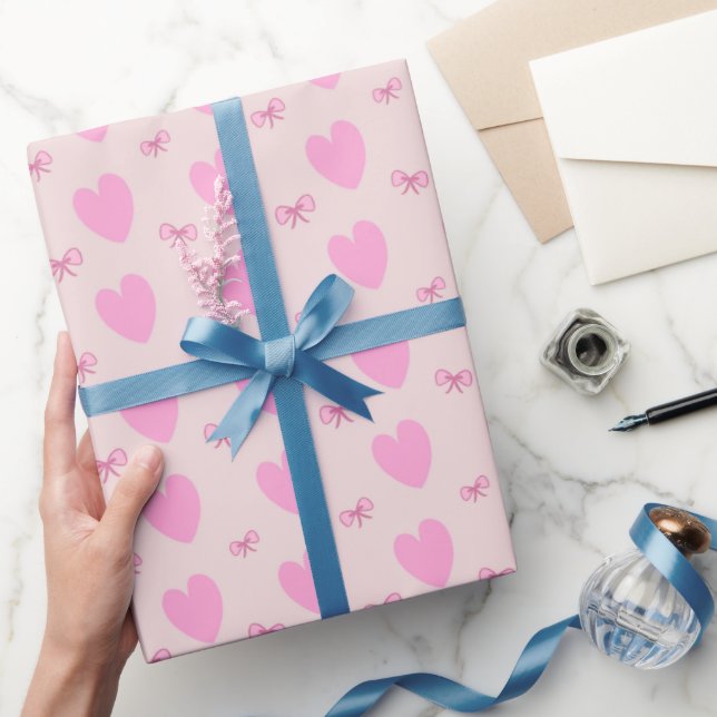Romantic Pink Hearts and Valentine Gift Wrap (Gifting)