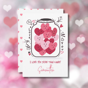 Romantic Pink Hearts Candy in Glass Jar Valentines Holiday Card