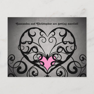 Romantic pink hearts on grey wedding save the date announcement postcard