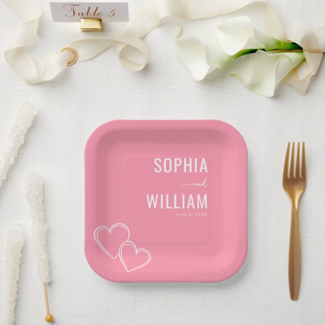 Romantic Pink Hearts Paper Plate (Wedding)
