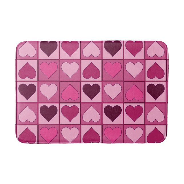 Romantic Pink Hearts Up and Down Bath Mat (Front)