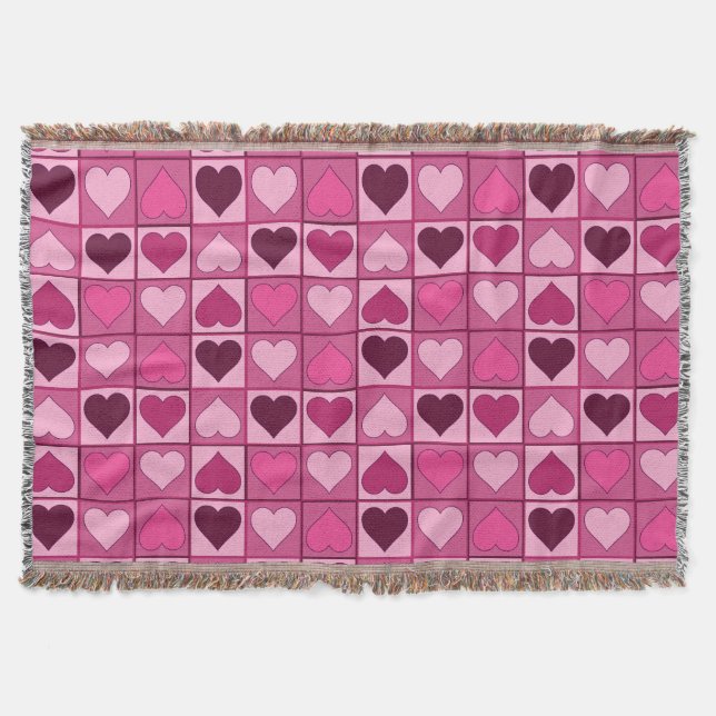 Romantic Pink Hearts Up and Down Throw Blanket (Front)