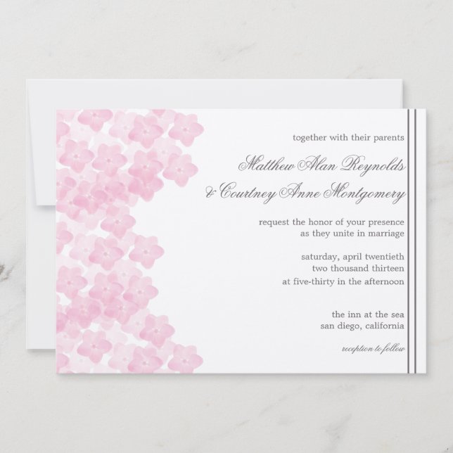 Romantic Pink Hydrangea Watercolor Wedding Invite (Front)