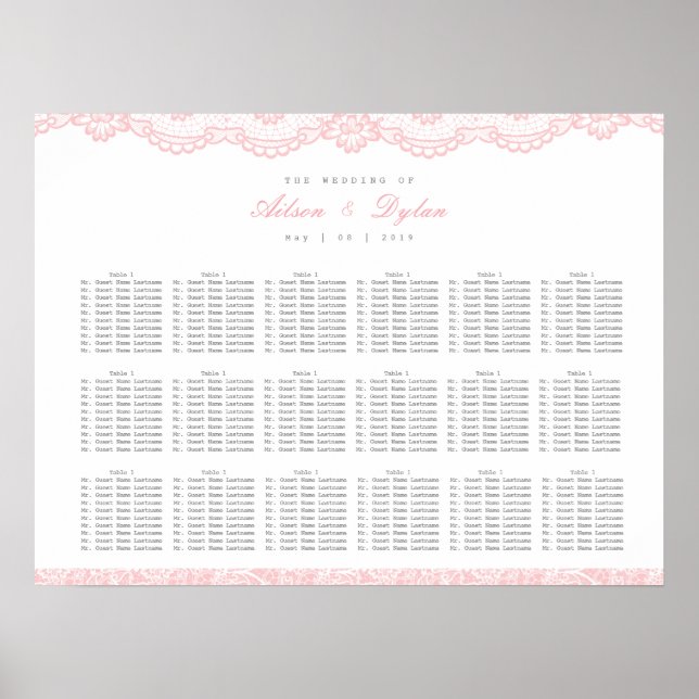 Romantic Pink Lace Wedding Seating Chart (Front)