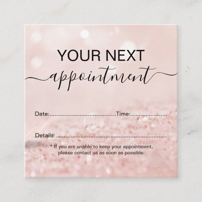 Romantic pink light effect glitter  appointment ca card (Front)