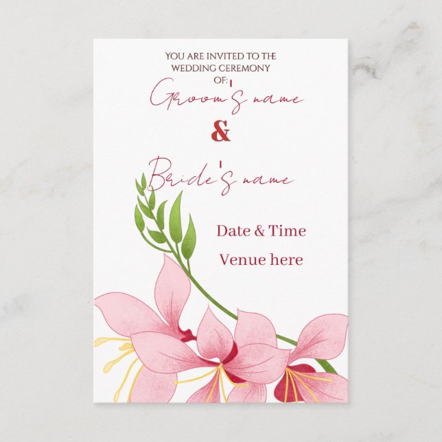 Romantic Pink Lily Floral Wedding Invitation (Front)