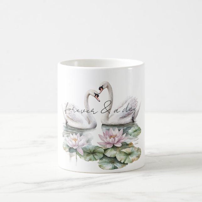 Romantic Pink Lotus Floral Swans  Coffee Mug (Center)