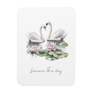 Romantic Pink Lotus Floral Swans Forever Love  Magnet
