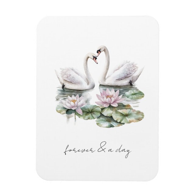 Romantic Pink Lotus Floral Swans Forever Love  Magnet (Vertical)