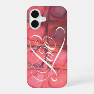 Romantic Pink LOVE Calligraphy Heart Flourished iPhone 16 Case