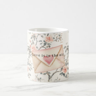 Romantic Pink Love Heart Peach Floral Valentine Coffee Mug