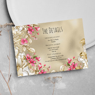 Romantic pink luxury gold floral Details Card