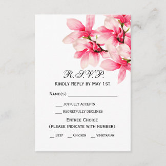 Romantic Pink Magnolia Floral Wedding RSVP
