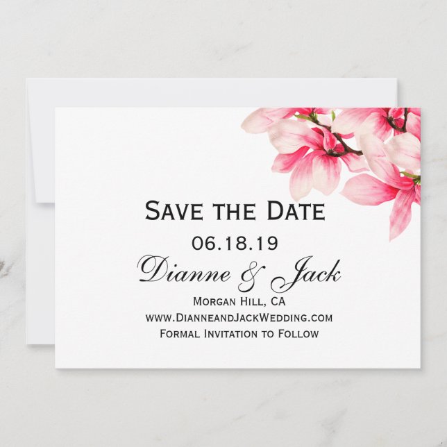 Romantic Pink Magnolia Wedding Save the Date (Front)