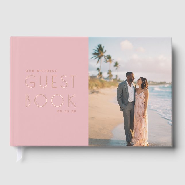 Romantic Pink Minimalist Photo Guest Book (Front)
