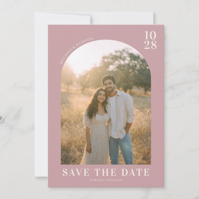 Romantic Pink Minimalist Photo Save The Date (Front)