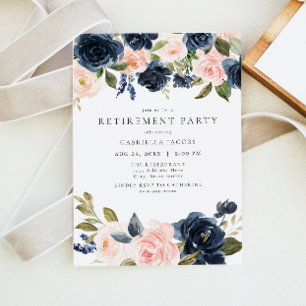 Romantic Pink & Navy Blush Floral Retirement Party Invitation