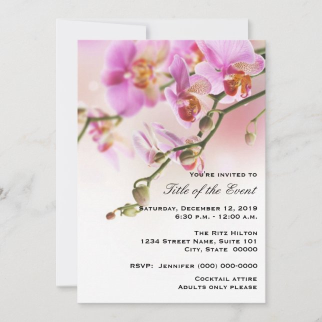 Romantic Pink Orchids Your Event Invitation (Front)