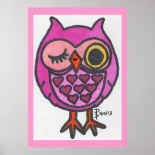Romantic Pink Owl Poster