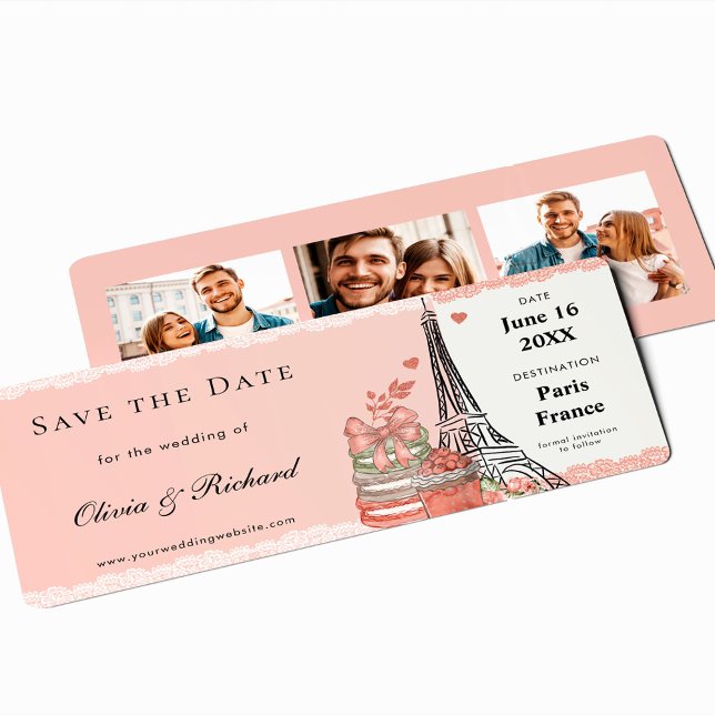 Romantic Pink Paris Boarding Pass Save the Date Invitation (Creator Uploaded)