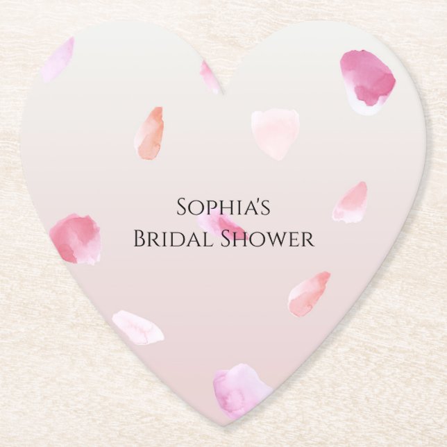 Romantic Pink Peach Rose Petals Bridal Shower Paper Coaster (Front)