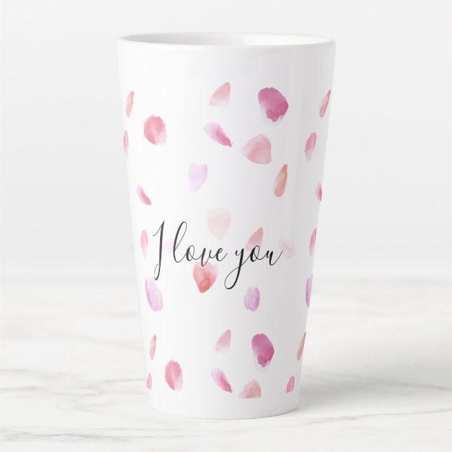 Romantic Pink Peach Rose Petals Floral Latte Mug (Front)