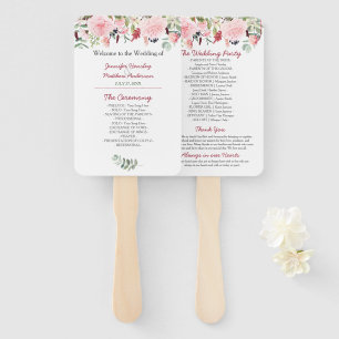 Romantic Pink Peonies and Eucalyptus Wedding Hand Fan