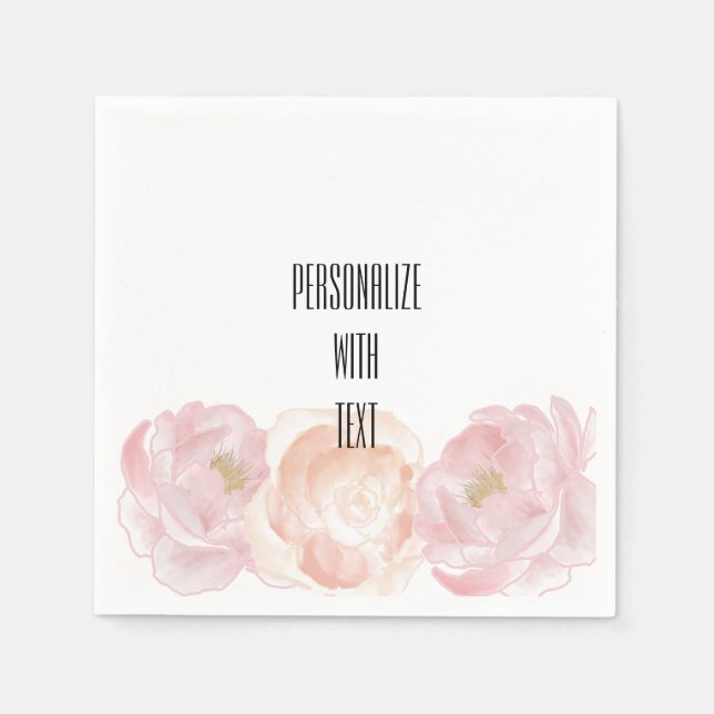 Romantic Pink Peonies Floral Napkin (Front)