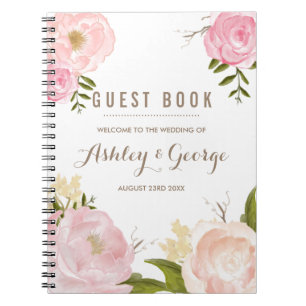 Romantic Pink Peonies Personalised Guest Book