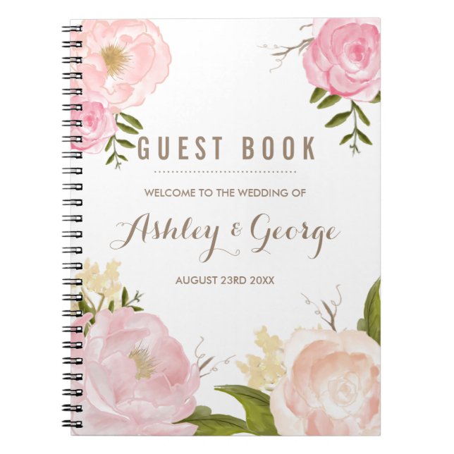 Romantic Pink Peonies Personalised Guest Book (Front)