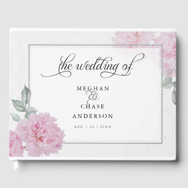 Romantic Pink Peonies Rice Paper BarefootBride™ Guest Book (Front)