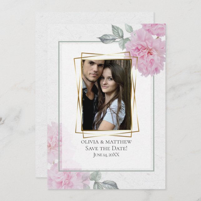 Romantic Pink Peonies Rice Paper BarefootBride™ Invitation (Front/Back)