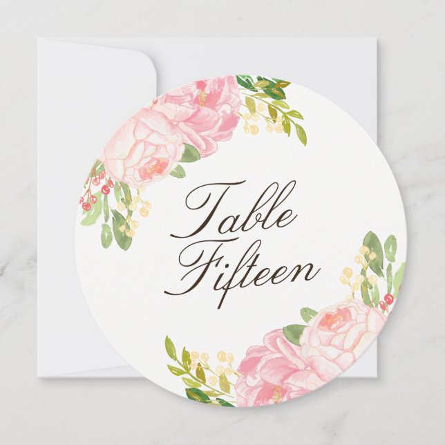 Romantic Pink Peonies Round Table Number Cards (Front)