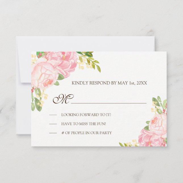 Romantic Pink Peonies Wedding RSVP (Front)