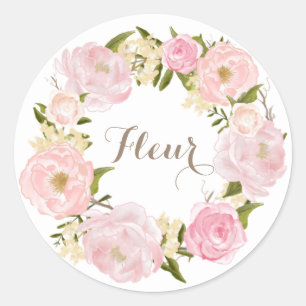 Romantic Pink Peonies Wreath Personalised Classic Round Sticker