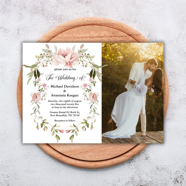 Romantic Pink Peony Floral Picture Wedding Invitation (Creator Uploaded)