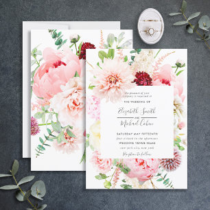 Romantic Pink Peony Floral Script Wedding Invitation