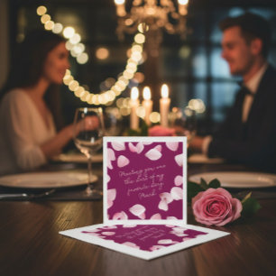 Romantic Pink Petals Love Note  Napkin