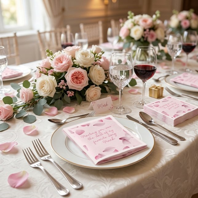 Romantic Pink Petals Love Note  Napkin (Creator Uploaded)