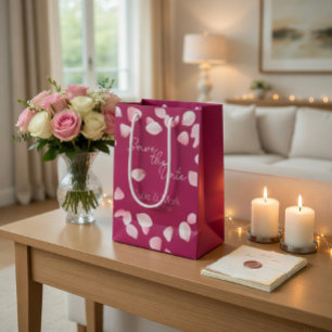 Romantic Pink Petals Save the Date Wedding Medium Gift Bag