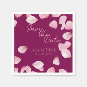 Romantic Pink Petals Save the Date Wedding Napkin