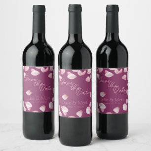 Romantic Pink Petals Save the Date Wine Label