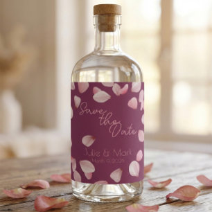 Romantic Pink Petals Save the Date Wine Label