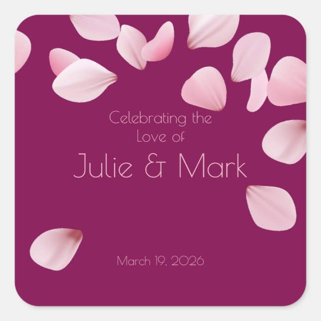 Romantic Pink Petals Wedding  Square Sticker (Front)