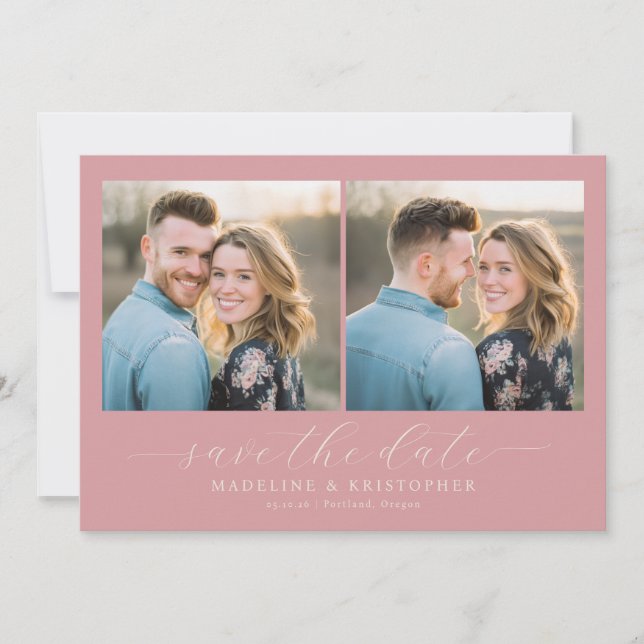 Romantic Pink Photo Collage Save The Date (Front)