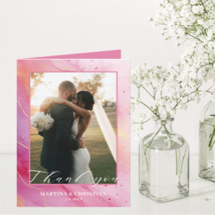 Romantic Pink Photo Wedding Folded  Thank You Card