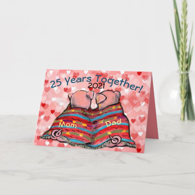 Romantic Pink Pigs Hearts Anniversary Personalise Card (Front)