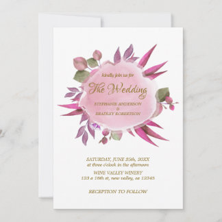 Romantic Pink Purple Floral Wedding Invitation